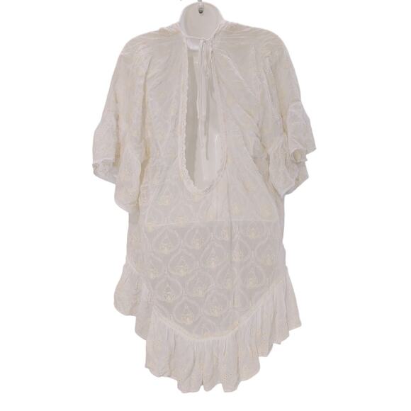 Anthropologie The Deco Tunic Sheer Lace Dress Cover-Up Tie Back Ivory Womens S - Picture 4 of 10